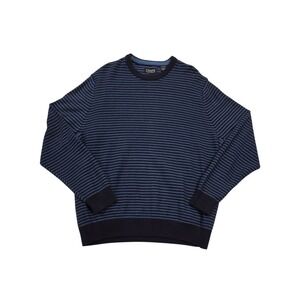 Chaps Men's XL Cotton Sweater Navy Blue Stripe Crewneck Long Sleeve Casual